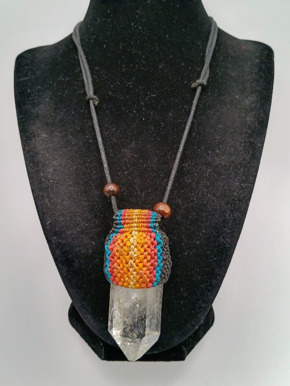 Handmade Unisex Macrame Necklace with Natural Quartz Crystal Stone